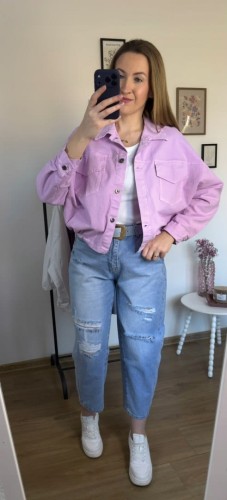 Katana bomberka oversize bawełniana luźna kieszenie różowa NEST- CITY