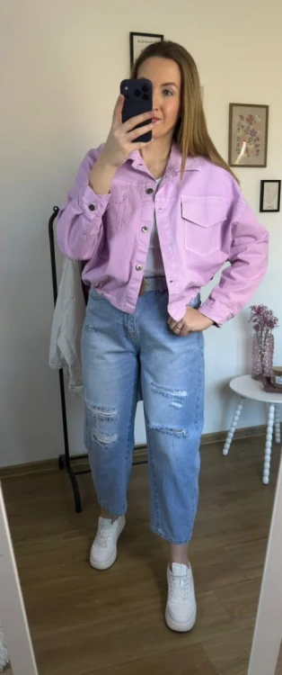 Katana bomberka oversize bawełniana luźna kieszenie różowa NEST- CITY