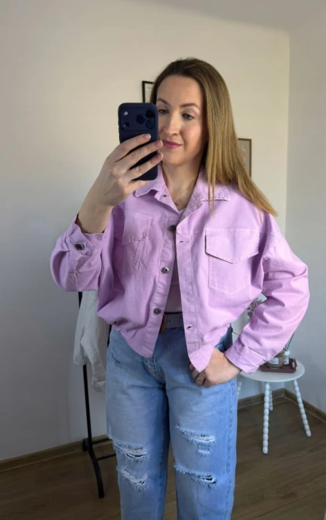 Katana bomberka oversize bawełniana luźna kieszenie różowa NEST- CITY