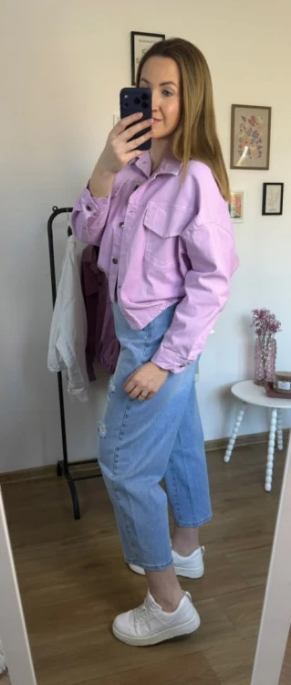 Katana bomberka oversize bawełniana luźna kieszenie różowa NEST- CITY