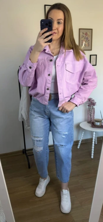 Katana bomberka oversize bawełniana luźna kieszenie różowa NEST- CITY