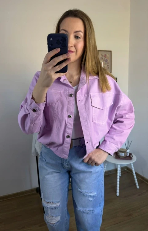 Katana bomberka oversize bawełniana luźna kieszenie różowa NEST- CITY