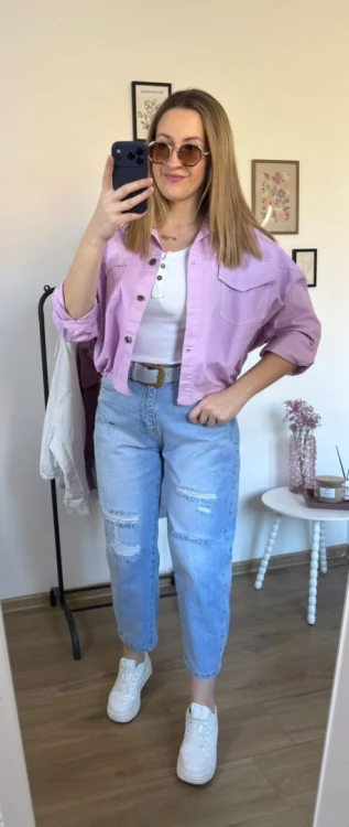 Katana bomberka oversize bawełniana luźna kieszenie różowa NEST- CITY