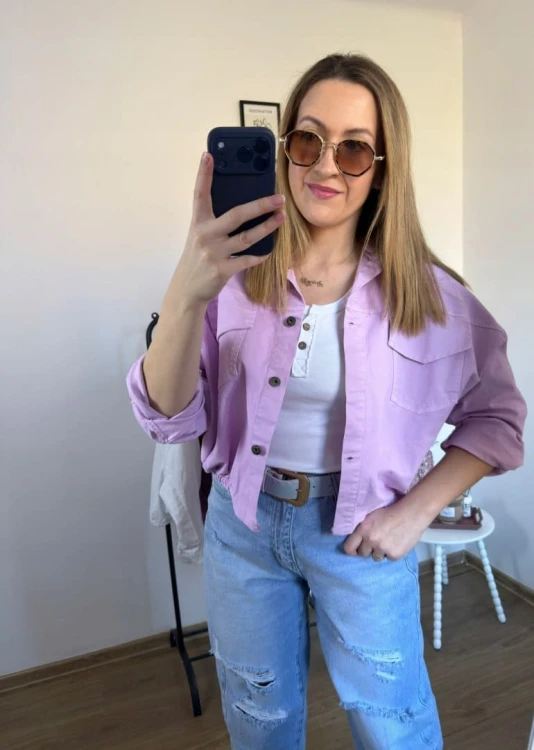 Katana bomberka oversize bawełniana luźna kieszenie różowa NEST- CITY