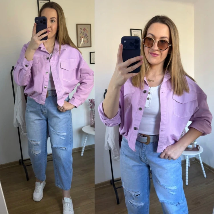 Katana bomberka oversize bawełniana luźna kieszenie różowa NEST- CITY