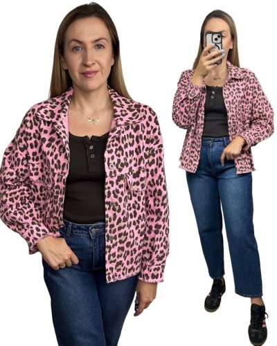 Katana jeansowa w panterkę cętki różowa brąz kieszenie bawełniana Azara - JUNGLE DENIM