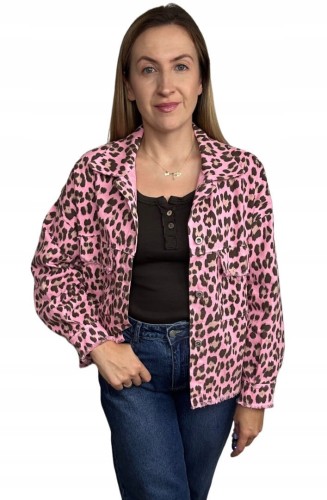 Katana jeansowa w panterkę cętki różowa brąz kieszenie bawełniana Azara - JUNGLE DENIM