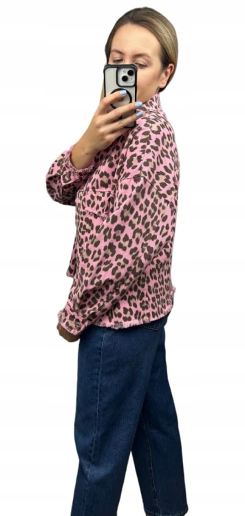 Katana jeansowa w panterkę cętki różowa brąz kieszenie bawełniana Azara - JUNGLE DENIM