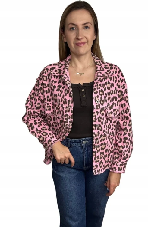 Katana jeansowa w panterkę cętki różowa brąz kieszenie bawełniana Azara - JUNGLE DENIM