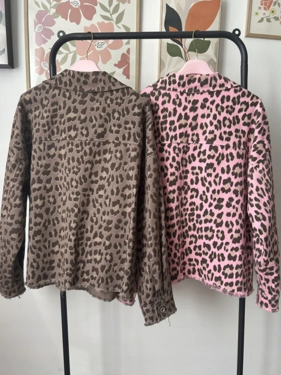 Katana jeansowa w panterkę cętki różowa brąz kieszenie bawełniana Azara - JUNGLE DENIM