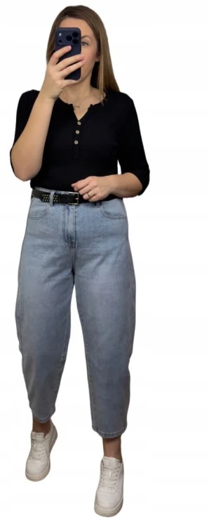 Klasyczna czarna bluzka damska prążkowana guziki bawełna Michelle- BASIC RIB