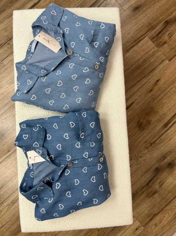 Klasyczna niebieska koszula w serduszka serca kieszeń tencel jedwab