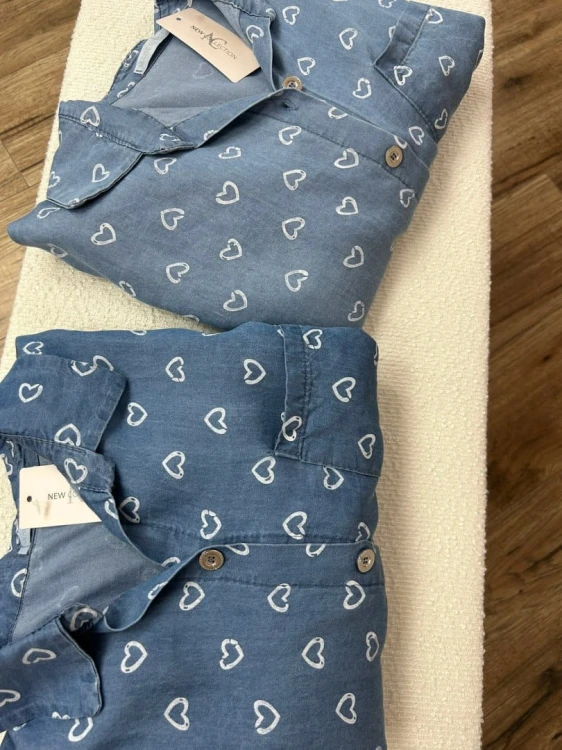 Klasyczna niebieska koszula w serduszka serca kieszeń tencel jedwab