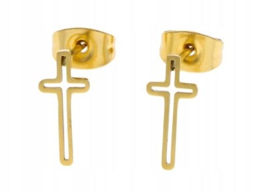 Kolczyki stal chirurgiczna krzyż 316l kolor złoty złoto