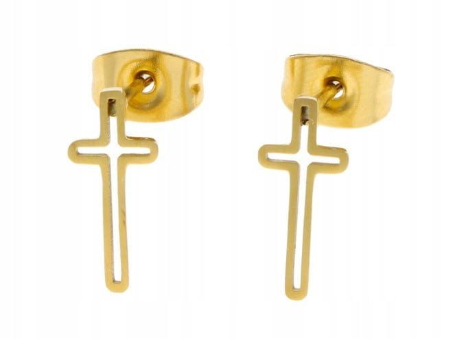 Kolczyki stal chirurgiczna krzyż 316l kolor złoty złoto