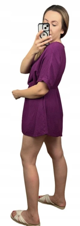 Kombinezon śliwka krótki muślinowy kopertowy dekolt bawełniany Sweetissima