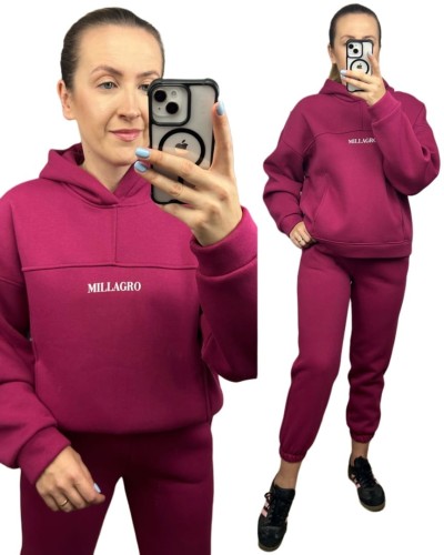 Komplet dresowy bawełna bluza oversize spodnie dresowe burak/bordo Millagro- BASIC SET