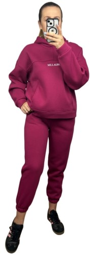 Komplet dresowy bawełna bluza oversize spodnie dresowe burak/bordo Millagro- BASIC SET