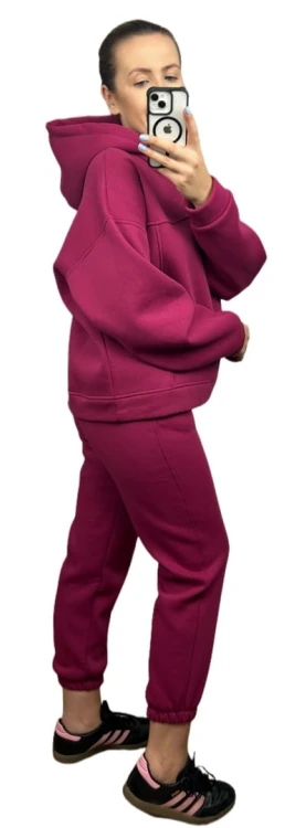 Komplet dresowy bawełna bluza oversize spodnie dresowe burak/bordo Millagro- BASIC SET