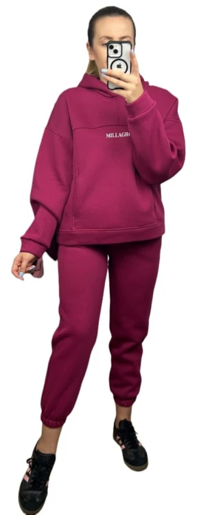 Komplet dresowy bawełna bluza oversize spodnie dresowe burak/bordo Millagro- BASIC SET