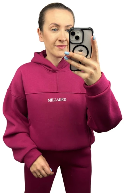 Komplet dresowy bawełna bluza oversize spodnie dresowe burak/bordo Millagro- BASIC SET