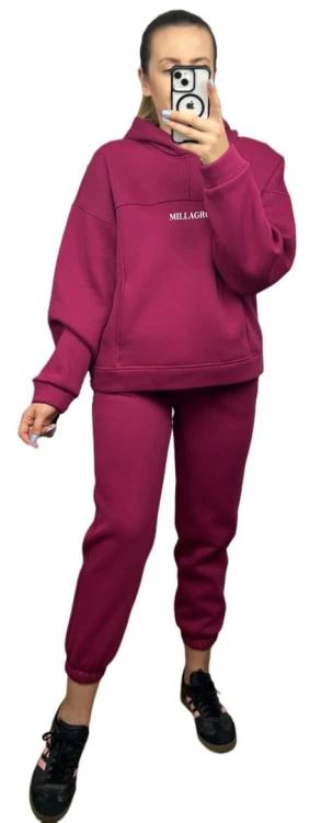 Komplet dresowy bawełna bluza oversize spodnie dresowe burak/bordo Millagro- BASIC SET