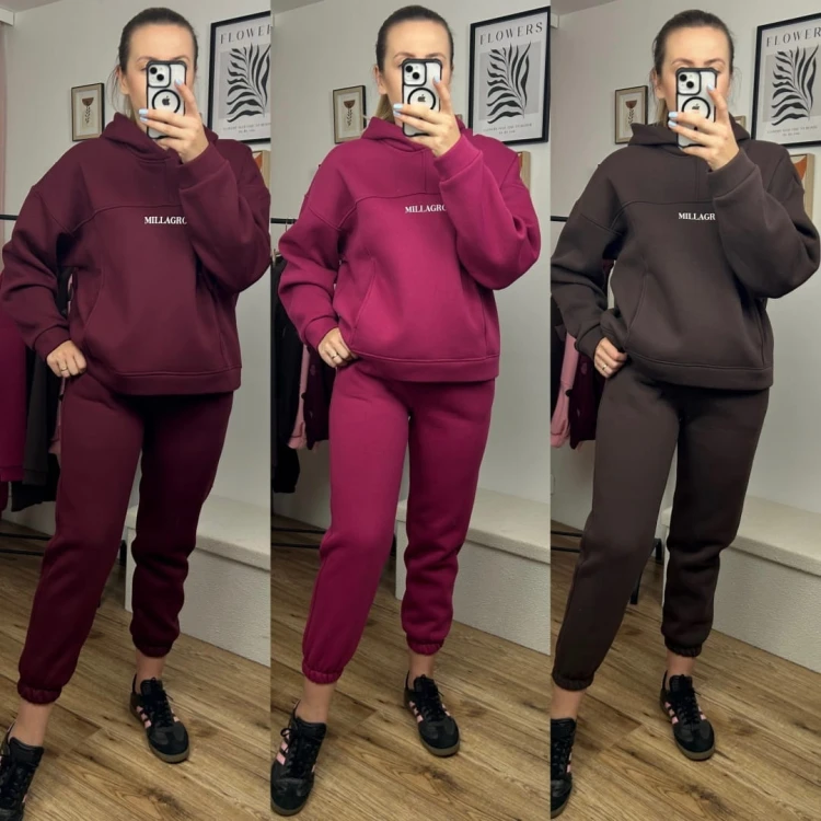 Komplet dresowy bawełna bluza oversize spodnie dresowe burak/bordo Millagro- BASIC SET