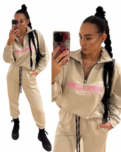 Komplet dresowy beżowy bawełniany lamilla spring haft La Milla M