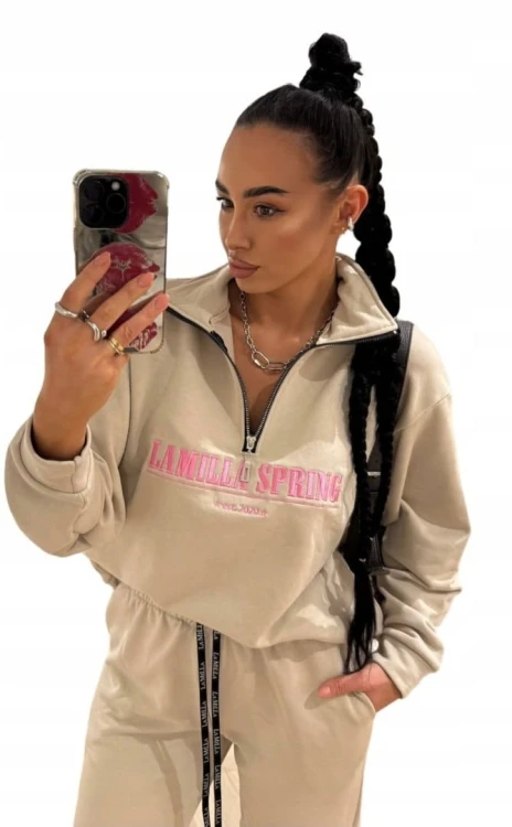 Komplet dresowy beżowy bawełniany lamilla spring haft La Milla M