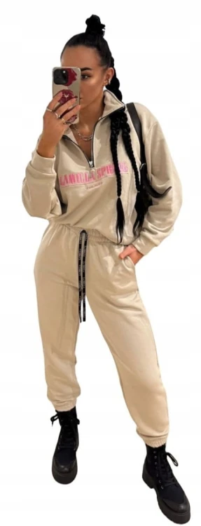 Komplet dresowy beżowy bawełniany lamilla spring haft La Milla M