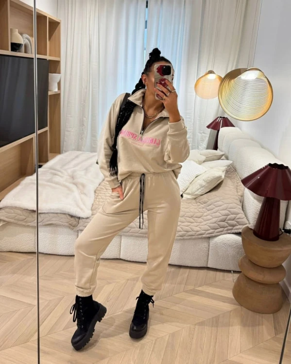 Komplet dresowy beżowy bawełniany lamilla spring haft La Milla M