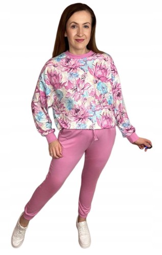 Komplet dresowy w kwiaty oversize bluza luźna spodnie wiosna The Fancy S/M