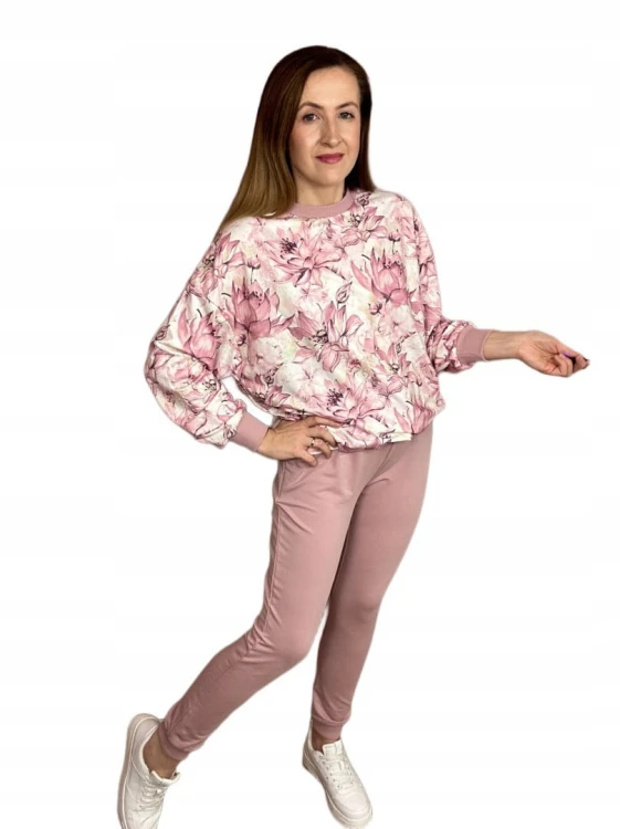 Komplet dresowy w kwiaty oversize bluza luźna spodnie wiosna The Fancy S/M