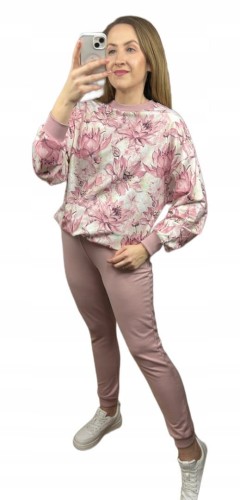 Komplet dresowy w kwiaty oversize bluza luźna spodnie wiosna The Fancy S/M