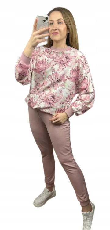 Komplet dresowy w kwiaty oversize bluza luźna spodnie wiosna The Fancy S/M