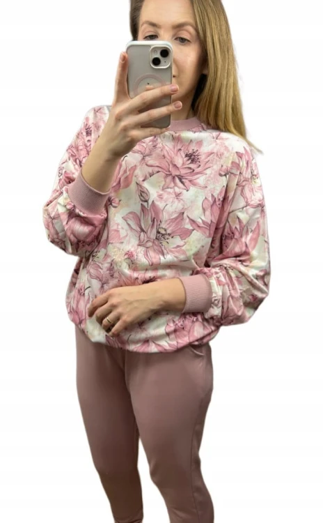 Komplet dresowy w kwiaty oversize bluza luźna spodnie wiosna The Fancy S/M