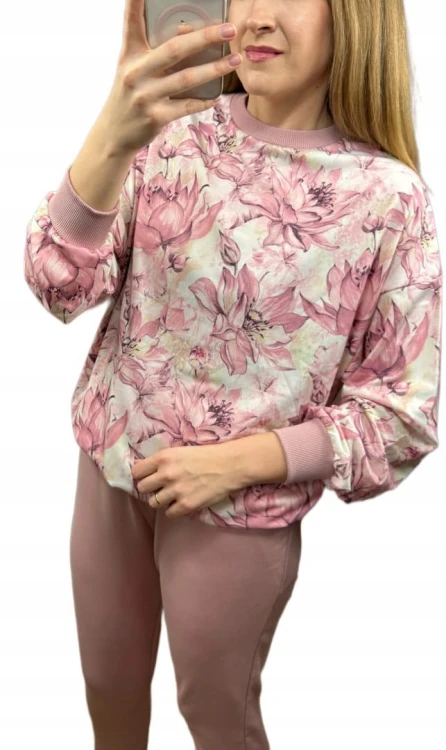 Komplet dresowy w kwiaty oversize bluza luźna spodnie wiosna The Fancy S/M