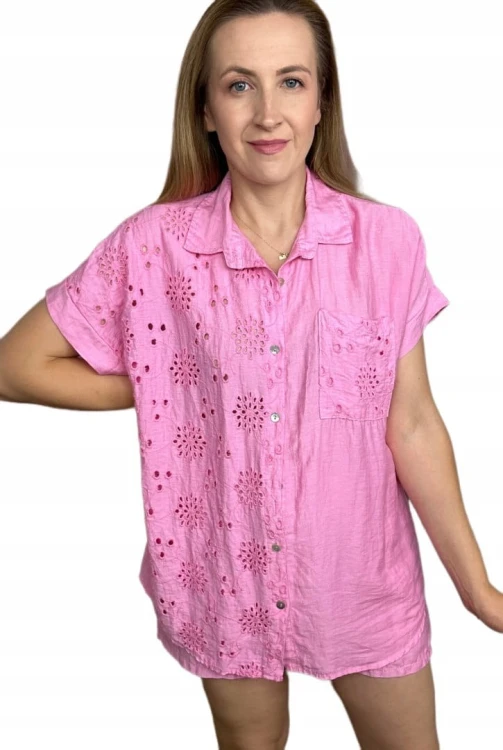 Komplet lniany wiskozowy koszula spodenki szorty oversize len wiskoza S M L