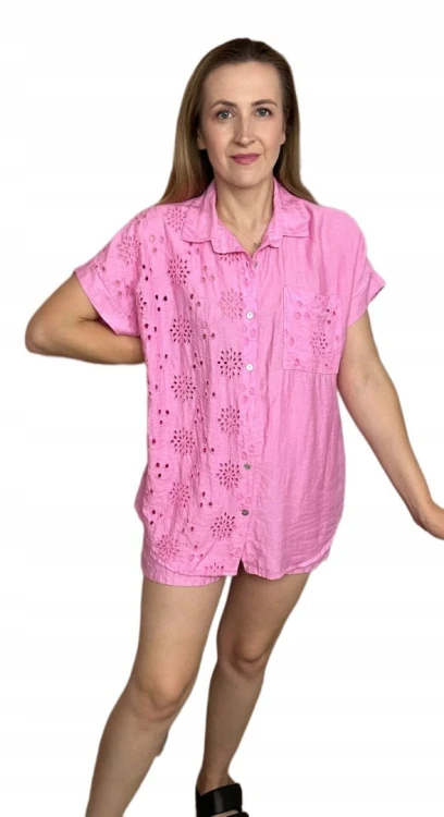 Komplet lniany wiskozowy koszula spodenki szorty oversize len wiskoza S M L