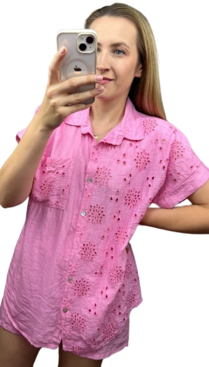 Komplet lniany wiskozowy koszula spodenki szorty oversize len wiskoza S M L