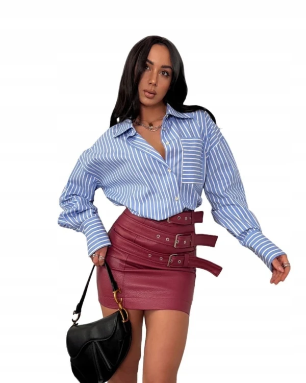 Koszula bawełniana w paski niebieska oversize luźna kieszeń La Milla