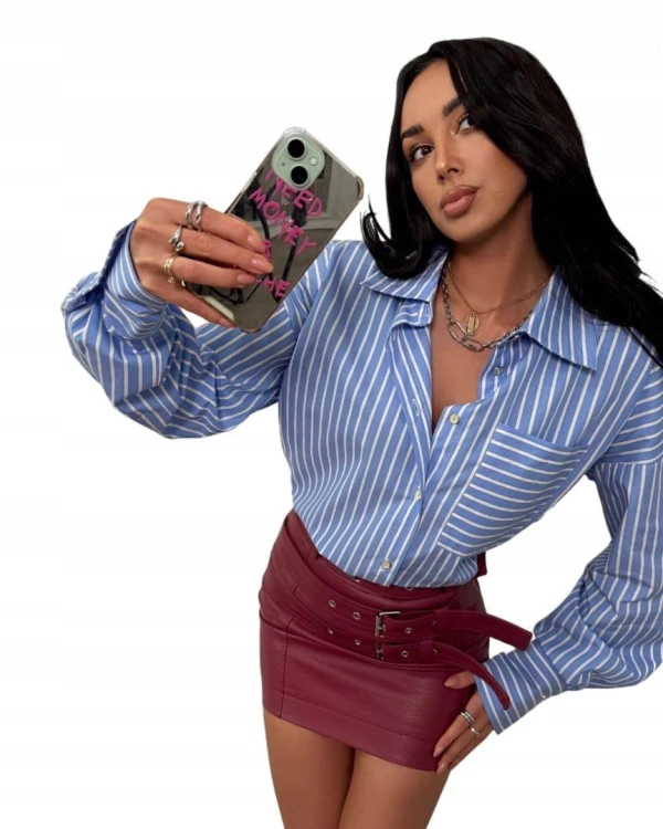 Koszula bawełniana w paski niebieska oversize luźna kieszeń La Milla