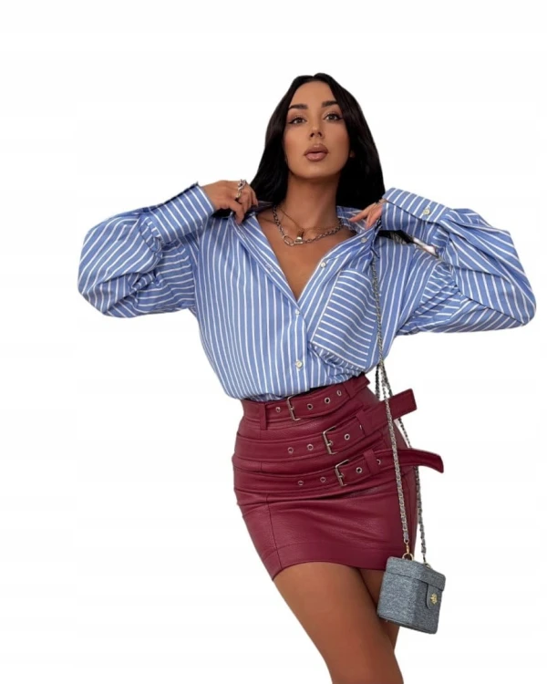 Koszula bawełniana w paski niebieska oversize luźna kieszeń La Milla