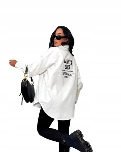 Koszula jeansowa katana bawełniana biała haft La Milla- STYLISH CLUB VIP