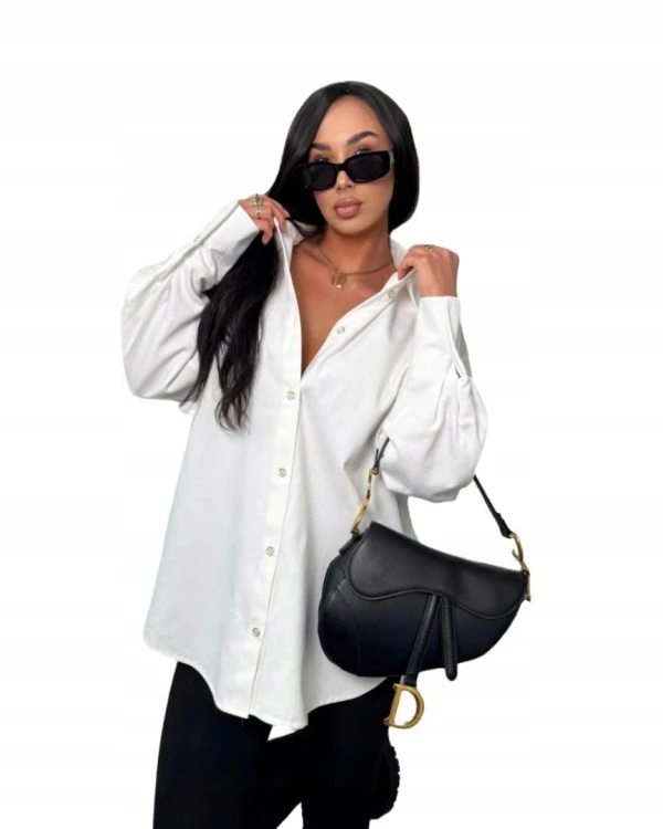 Koszula jeansowa katana bawełniana biała haft La Milla- STYLISH CLUB VIP