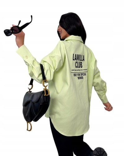 Koszula jeansowa katana bawełniana limonkowa haft La Milla- STYLISH CLUB VIP