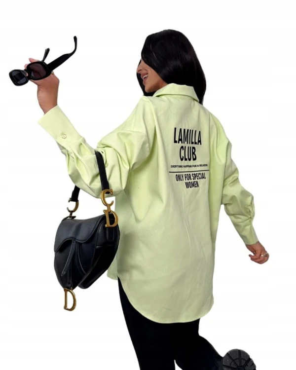 Koszula jeansowa katana bawełniana limonkowa haft La Milla- STYLISH CLUB VIP