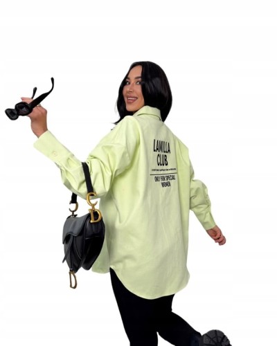 Koszula jeansowa katana bawełniana limonkowa haft La Milla- STYLISH CLUB VIP