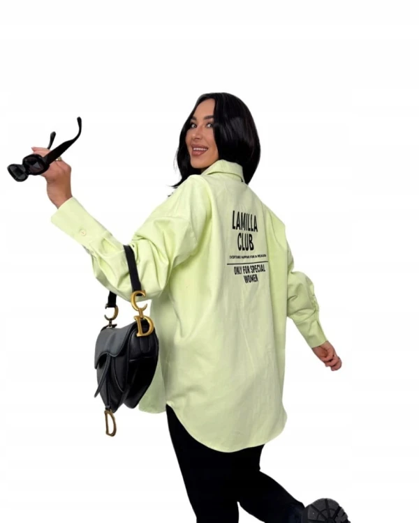 Koszula jeansowa katana bawełniana limonkowa haft La Milla- STYLISH CLUB VIP