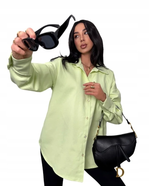 Koszula jeansowa katana bawełniana limonkowa haft La Milla- STYLISH CLUB VIP